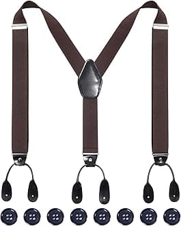 Kajeer Mens Adjustable Button End Suspenders - Y-Back Elastic Tuxedo Suspenders with Heavy Duty Leather Buttons End