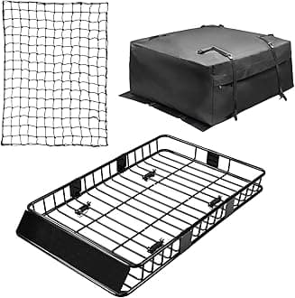 Leader Accessories Roof Rack Cargo Basket Set, Cargo Carrier Bag 15 Cubic Feet Capacity with Car Top Luggage Holder Adjustable Length 43/64 inches Cargo Net 3' x 4' for SUV, Van, Sedan,Jeep