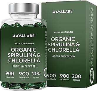 Organic Spirulina and Chlorella Capsules - Spirulina Powder and Chlorella Powder - Broken Cell Wall - 1800mg per Serving - 200 Capsules - Vegan
