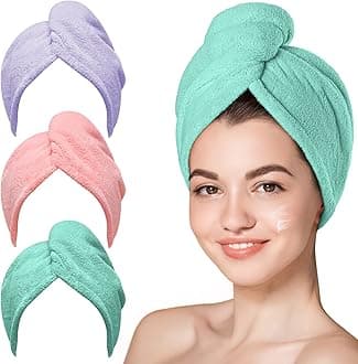 Hicober Microfiber Hair Towel, 3 Packs Turbans for Wet Hair, Drying Wrap Towels Curly Women Anti Frizz(Pink,Purple,Green)