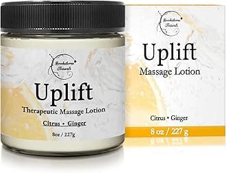 Uplift Massage Lotion for Massage Therapy & Home Use. Moisturizing Cream for Effortless Glide. Shea Butter, Coconut Oil, Aloe Vera & Ginger Citrus Essential Oils - Brookethorne Naturals