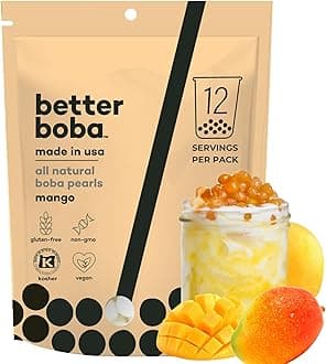 All-Natural Mango Boba Pearls | Kosher, Vegan, Gluten-Free, Non-GMO Tapioca Boba Balls for Bubble Tea, Desserts | 8 Oz Pack (12 Servings) | No Preservatives | Made in USA