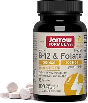 Jarrow Formulas Methyl B-12 & Methyl Folate, Bioactive Vitamin B9 & Vitamin B12 Supplement, Supports Cellular Energy Production, Healthy Brain Function & Metabolism, 100 Chewable Tablets, 100 Servings