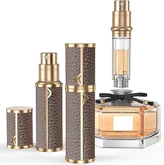 Perfume Travel Refillable Bottle,Genuine Leather Bottom-Filling Fragrances Perfume Atomizer,Mini Cologne Dispenser,Portable Sprayer Pocket Size for Cruise Car Trip Purse Gift 5ml (Gray)
