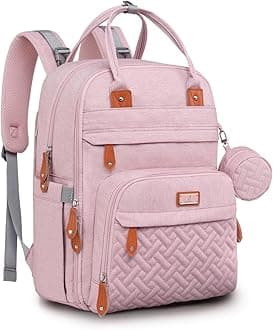 BabbleRoo Diaper Bag Backpack - Baby Essentials Travel Tote - Multi function Water Resistant Diaper Bag, Travel Essentials Baby Bag with Changing Pad, Stroller Straps & Pacifier Case - Unisex, Pink