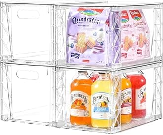 Plastic Drawers Storage, 4Pack Clear Stackable Storage Drawers, Acrylic Storage Bins with Drawers for Fridge Organizers, PlasticDrawers Stackable for Makeup Organizers Cosmetic Display, Large