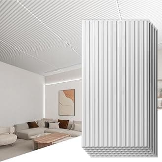 Art3d 6-Pack Slat Design 3D Wall Panels for Interior Wall Decor, 2x4 FT PVC Decorative Drop Ceiling Tiles - White