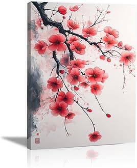 TERUEA Minimalist Abstract Floral Painting on Canvas Living Room Bedroom Home Wall Decor Chinese style peach blossom painting Canvas Prints for Living Room and Bedroom Abstract(pink)-70x100cm Framed