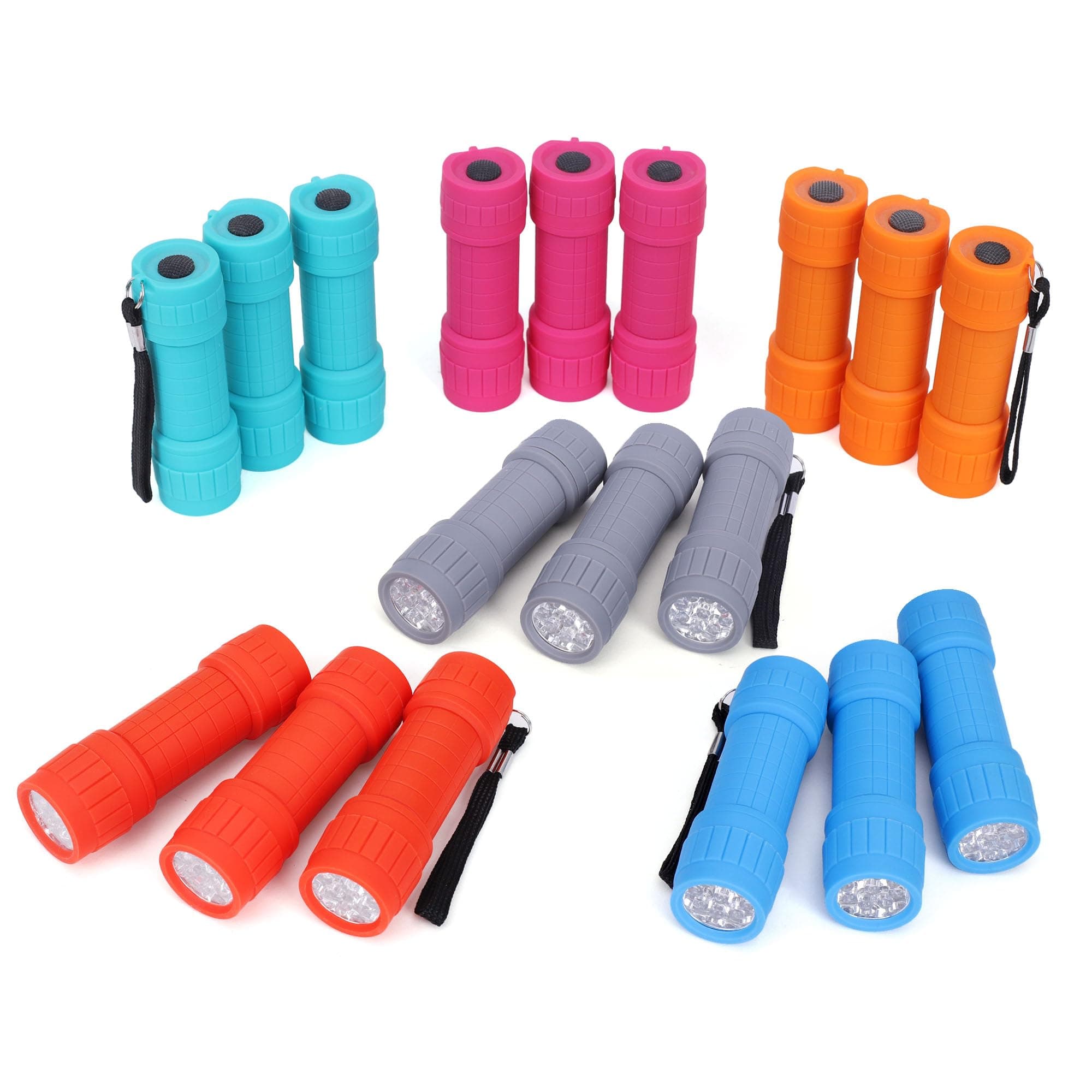 FASTPRO 18-Pack, 9-LED Mini Flashlight Set, 54-Pieces AAA Batteries are Included and Pre-Installed, Perfect for Class Teaching, Camping, Wedding Favor