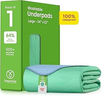 IMPROVIA Washable Underpads, 34" x 52" (Pack of 1) - Heavy Absorbency Reusable Incontinence Pads for Kids, Adults, Elderly, and Pets - Waterproof Protective Pad for Bed, Couch, Sofa, Furniture, Floor