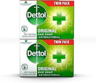 Dettol Soap, Original Antibacterial Bar, 2 Pack (100g x 2) Disinfectant, Soft on Skin, Tough on Dirt, Suitable for Everyday Use, Contains Skins Moisturising Agents, Kills 99.9 Percent of bacteria