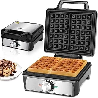 Professional Waffle Maker 1600W, Deep Fill Belgian Waffle Iron with Adjustable Temperature Control, Double-Sided Heating, Non-Stick Anti-Spill Plates, Easy Clean, Black - Savory