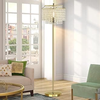Gold Crystal Floor Lamp, 64" Tall Elegant Standing Lamp with On-Off Foot Switch, Double-Layer Lampshade, Standing Floor Lamps for Living Room, Bedroom, Office, 8W LED Bulb Included
