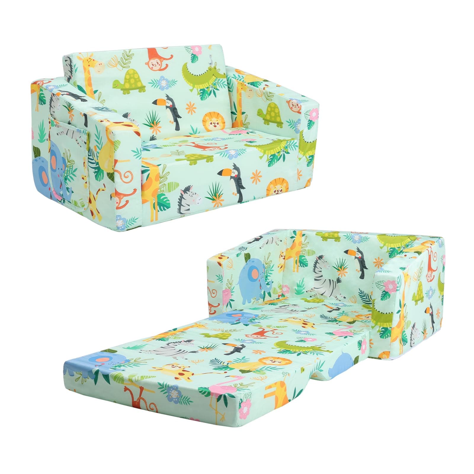 Foldable Kids Sofas Couch 2 in 1 Children Convertible Sofa to Lounger Flip Open Toddlers Sofa Bed