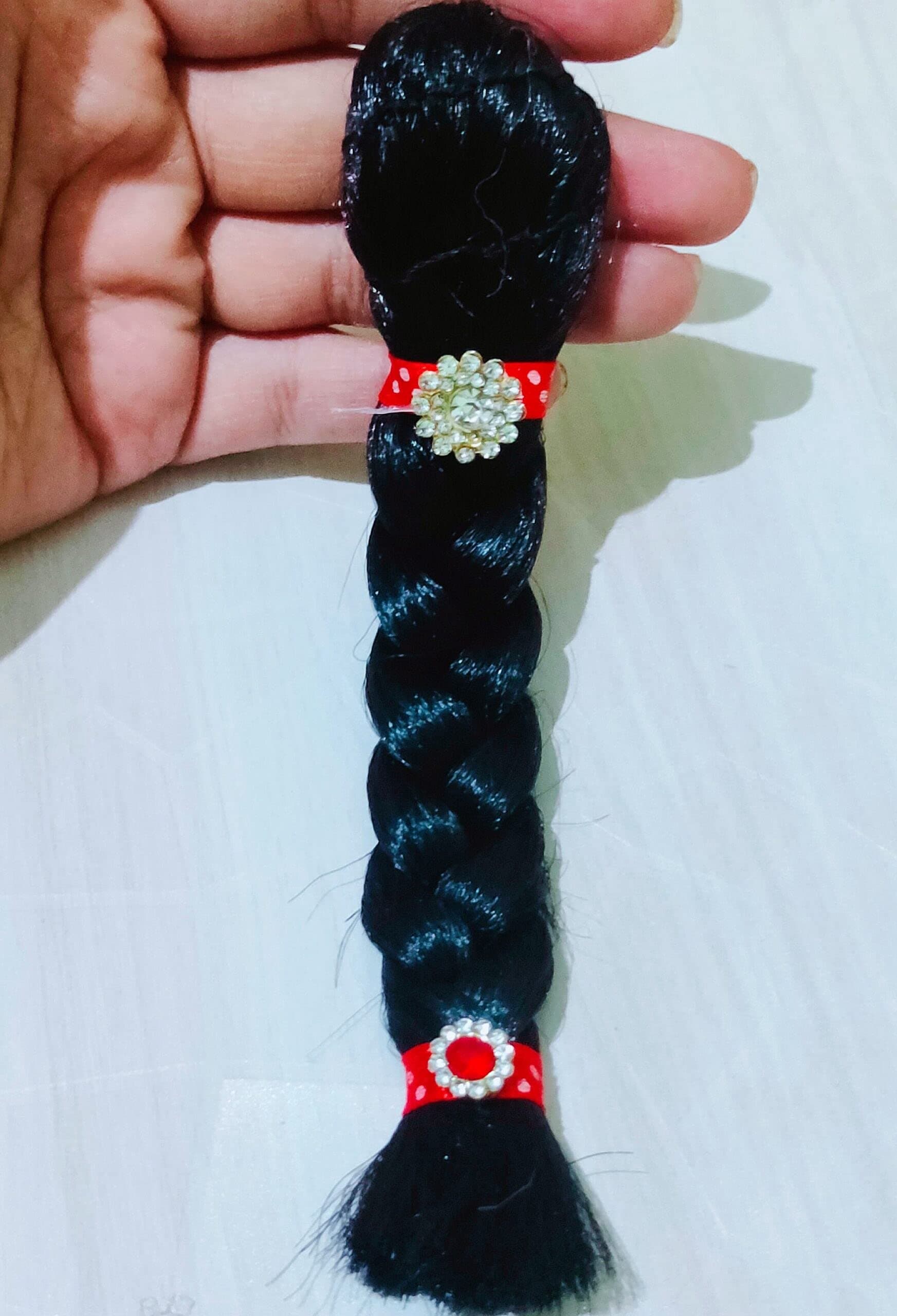 Brij Sugandha Devi Maa Decorated Microfiber Choti Braid (Black) – Soft & Smooth Thick ONE PLAITED BRAID By The Kanha Store (6 NO.)
