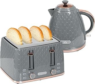– Kettle and Toaster Set, 1.7L 3000W Fast Boil Jug Kettle with Auto Shut Off, 4 Slice Toaster with 7 Level Browning Controls & Crumb Tray, UK Otter Thermostat, Grey