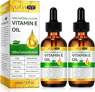 Vitamin E Oil 2 Pack - 100% Pure Vitamin E Oil for Skin, Face, Hair, Body - Natural Antioxidant for Dryness, Wrinkles, Scars & Stretch Marks, Deep Hydration for Soft, Glowing Skin