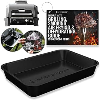 INFRAOVENS Drip Pan Liner For Ninja Woodfire Outdoor Grill Pro XL, Pro Connect XL, OG850 OG951 Reusable Non Disposable Tray, Cheat Sheet Cooking Guide Accessory for Wood Fire Grill Smoker 7-in-1