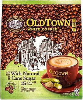 Old Town 3 in 1 Natural Cane Sugar White Coffee. 19 Oz (15 Sticks X 36g) 540g (Imported Malaysia)