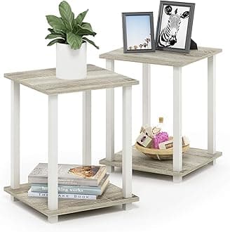 Furinno SIMPLISTIC Side Table Set of 2, 2-Tier Square Modern End Table, Nightstand, Night Stand, Bedside Table, Toolless Assembly, for Living Room, Bedroom, Sonoma Oak