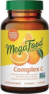 MegaFood Complex C - Vegan Vitamin C Immune Support Supplement, Vitamin C Supplement Made with Real Food Including Orange, Cranberry & Brown Rice, Gluten-Free - 30 Tablets, 30 Servings