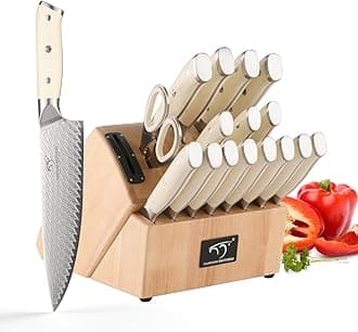 NANFANG BROTHERS Knife Set, 19-Piece Damascus Kitchen Knife Set with Block, ABS Ergonomic Handle for Chef Knife Set, Knife Sharpener and Kitchen Shears, Knife Block Set