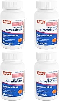 Rugby Ultra Strength Simethicone Gas Relief 180 mg - Maximum Relief for Adults - May Help with Symptoms of Flatulence & Bloating - 60 Softgels (4 Pack)