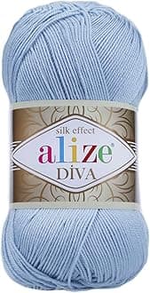 Diva Silk Effect 100% Microfiber Acrylic Yarn 1 Ball skeins 100gr 383yds Color (350 - Sea Blue)