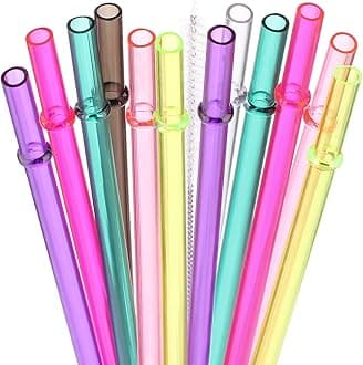 13" Long Reusable Plastic Replacement Drinking Straws for 40 oz,30 oz & 24 oz Mason Jar,Tumblers, Set of 12 with Cleaning Brush (13inch,7color)