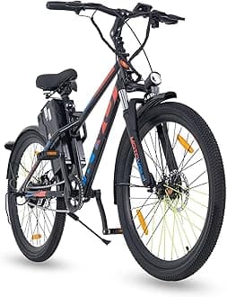 Motovolt Kivo Standard Electric Cycle | 36V 250W BLDC Motor | Up to 45 KM Range | 6Ah Removable Li-ion Battery (IP65, BIS Certified) | 110 kg Payload | Front Suspension | 26” Tyres | Black