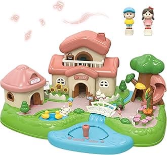 Magnetic Dollhouse Playset for 3-5 Year Old Girls Gift, Princess Castle Playset with 2 Magnetic Control Movable Little People, Magnetic Doll House Girls Toys with Light & Music, Pink