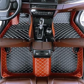 Custom Luxury Car Floor Mats Suitable for All Sedans, Sports Cars,SUV, Business Vehicles, Trucks, Waterproof and Anti Slip Fully Covered Leather Floor Mats (Light Brown and Black)