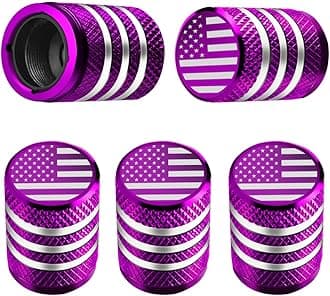 Tire Valve Stem Cap Cover - (5 Pack) Tire Air Cap Metal with Plastic Liner Corrosion Resistant Leak-Proof American Flag for Car Truck Motorcycle Bike Purple