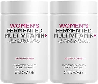 Women’s Daily Multivitamin, 25+ Vitamins & Minerals, Fermented, Organic Whole Foods, Probiotics Supplement - Vitamin A, B, C, D, E & K, Omega 3, Zinc – Vegan - 2 Pack