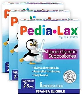 Laxative Liquid Glycerin Suppositories for Kids, Ages 2-5, 6 CT, 3 Pack