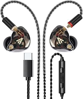 Vibes 202MC USB-C Wired Earbuds - HiFi in Ear Headphones - USBC for iPhone 17/16 - Noise-Isolating Ear Buds w/ Mic - Clear Sound, Deep Bass & Comfort-Fit Earphones - Silver Plated Cord, Carrying Case