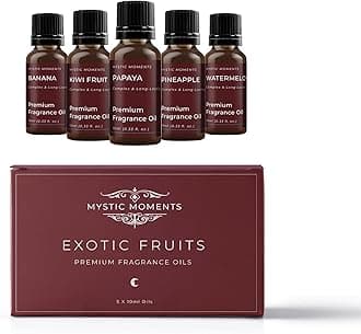 Mystic Moments | Exotic Fruit Fragrant Oil Gift Starter Pack 5x10ml| 5 Sweet Tropical Fragrance Oils – Banana, Kiwi Fruit, Papaya, Pineapple & Watermelon | Bright Summer Home Ambience