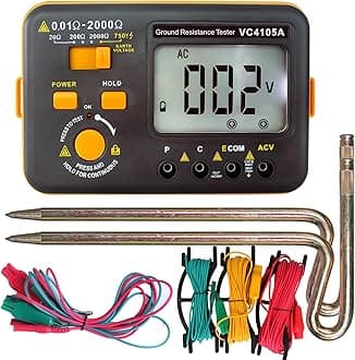 VC4105A Earth Resistance Tester Digital Grounding Resistance Meter 20/200/2000Ω Ground Resistance 750V AC Voltage Measure Backlight LCD Display Data Hold