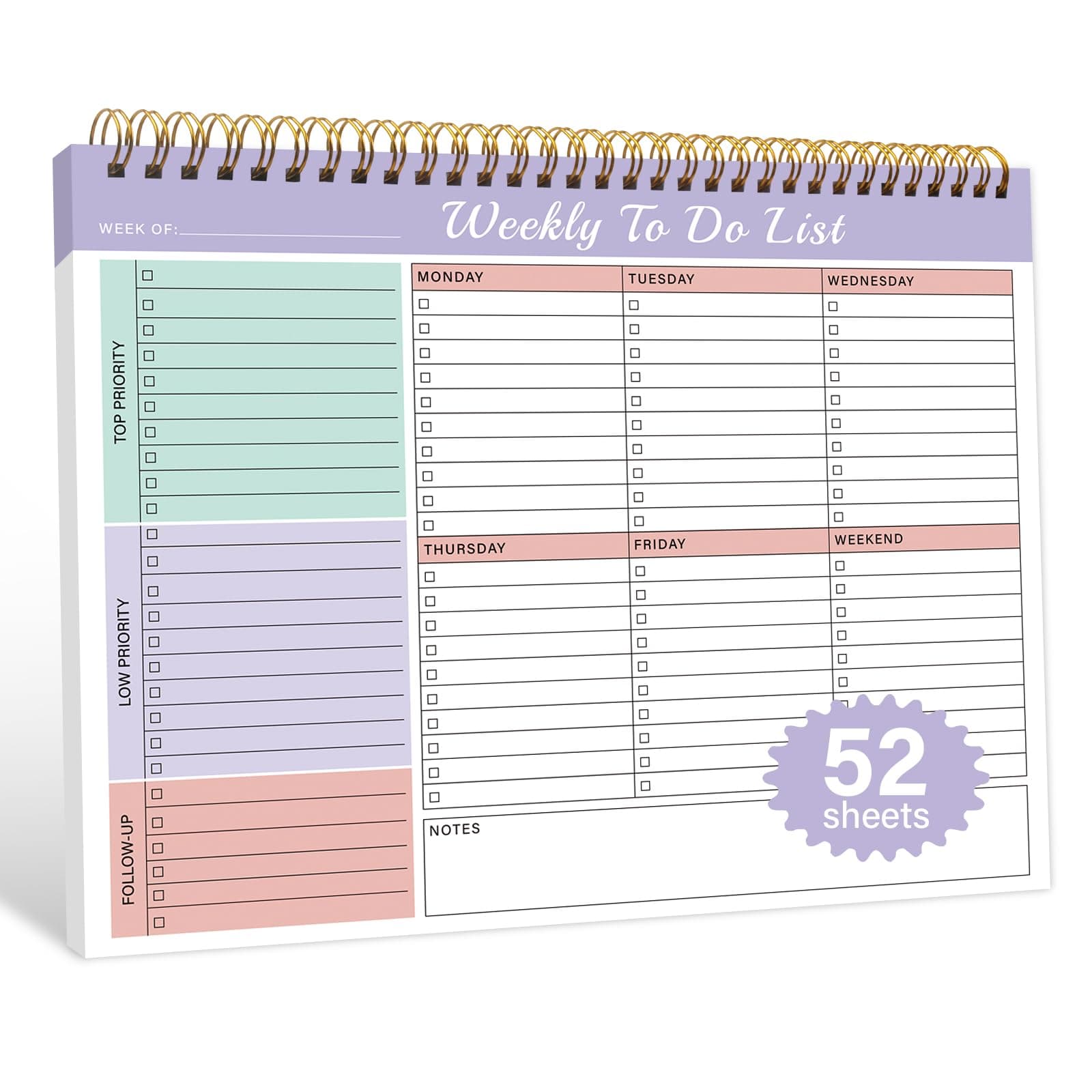 Weekly To Do List Notepad with 52 Undated Sheets（8.5"×11"）- Weekly Desk Planner Pad with Spiral Binding for Women & Man, Office, School and Home Personal Organizer