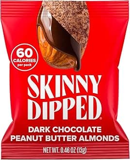 SkinnyDipped Dark Chocolate Peanut Butter Almonds, Healthy Snack, Plant Protein, Gluten Free, 0.46 oz Mini Bags, Pack of 24