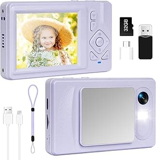 Digital Camera 4K - 48MP UHD Autofocus with 2.83" LCD Screen, 18X Digital Zoom Anti-Shake Photography Vlogging Compact Camera with 32gb SD Card for Kids Students Beginners Teens (Purple)