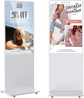 49 inch Indoor Digital Signage LCD Screen IPS Floor Standing Digital Kiosks Interactive Displays with WiFi HDMI/USB Input Auto AD Player, Android OS White