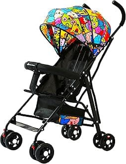 Premium Baby Stroller Lightweight Foldable Travel Stroller for Kids (6 Months to 4 Years) | 360 ° Shock-Absorbing Wheels, UV Protection Canopy, Bottle Holder, Storage Basket (Cartoon Splash)