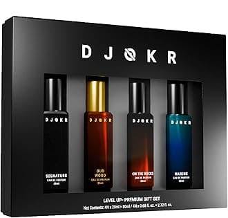 Djokr Perfume for Man | 4x20 ML | Perfume for Men Long Lasting Smell, Gift for Man, Eau De Parfum Men, Premium Luxury Long Lasting Fragrance Spray (On The Rocks, Oud Wood, Signature, Marine)