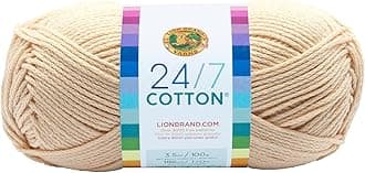 Lion Brand Yarn Company Cotton Yarn, 100 Percent Cotton, Ecru,15.24x6.35x6.35 cm
