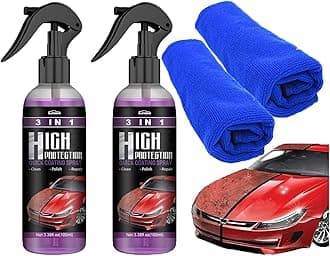 ZSIGNS 3 In 1 High Protection Ceramic Coating Nano Spray, Car Coating Wax Polishing Spray, Plastic Refresher, Fast Fine Scratch Repair (2 Pcs 400Ml + 2 Towel), Multicolor