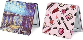 Pocket Mirror for Women, 2 Pcs Square 2.8” PU Style Double Sided 1X/3X Mirror for Purse Travel Compact Mirror (OP02Cn01)