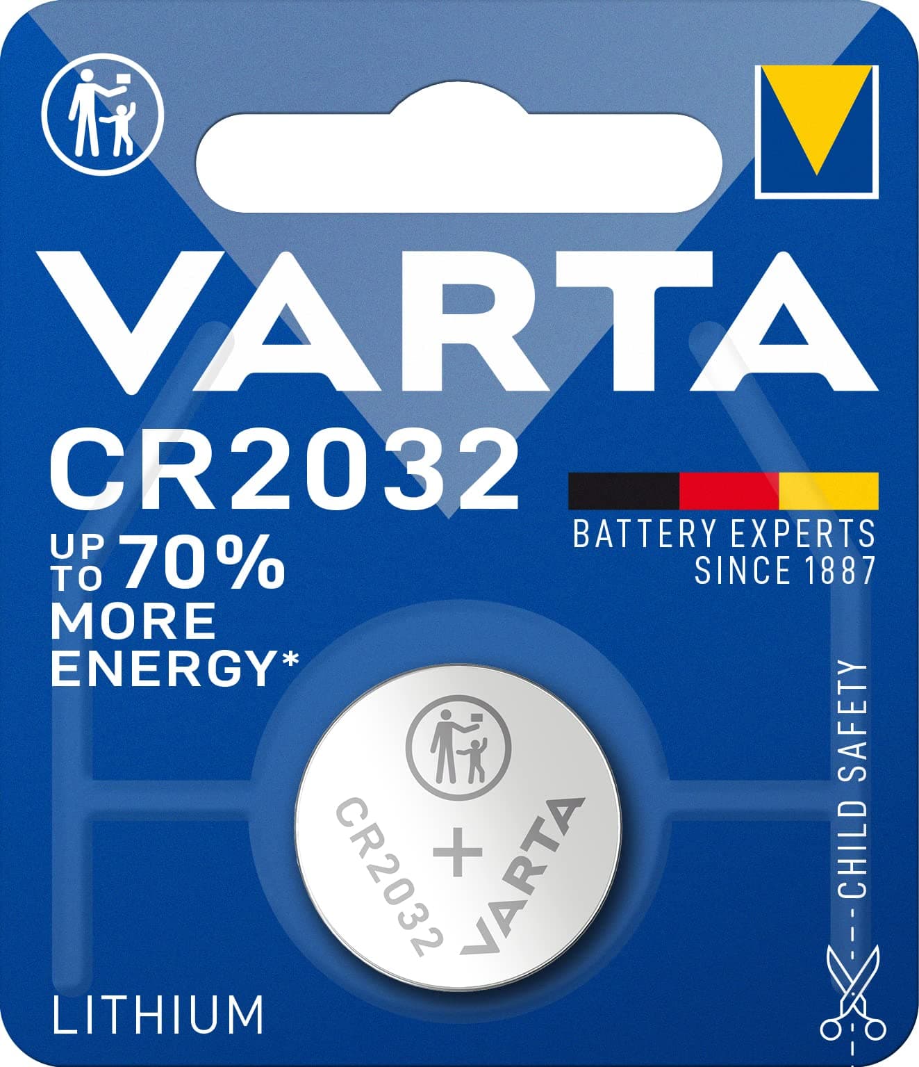VARTA Batteries Electronics CR2032 Lithium button cell 3V battery, Button cells in original blister pack of 1