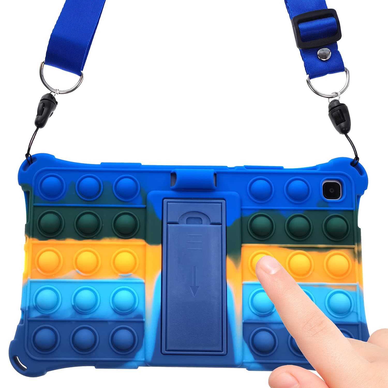 Pop it Tablet Case for Samsung Tab A7 10.4 2020 |SM-T500 / T505 / T507 Kids Boys, Puppet Fidget Bubble Wrap Silicone Case Stand Strap Pencil Holder for Samsung Galaxy Tablet Tab A7 - Blue