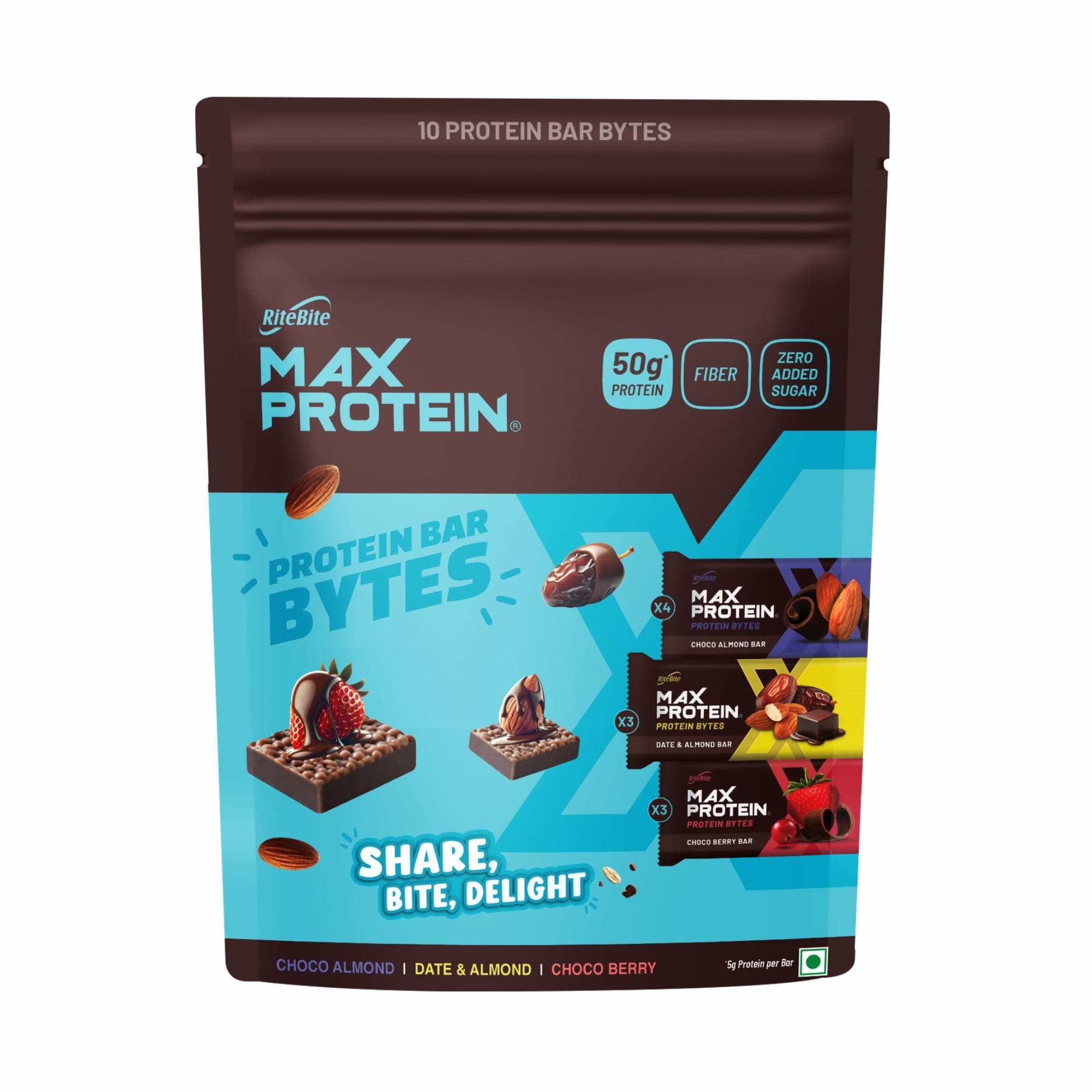 RiteBite Max Protein 5g Mini Protein Bar Bytes | Trial Pack of 10 | 5g Protein, Zero Added Sugar | Also Includes New Date & Almond Flavor | 244g